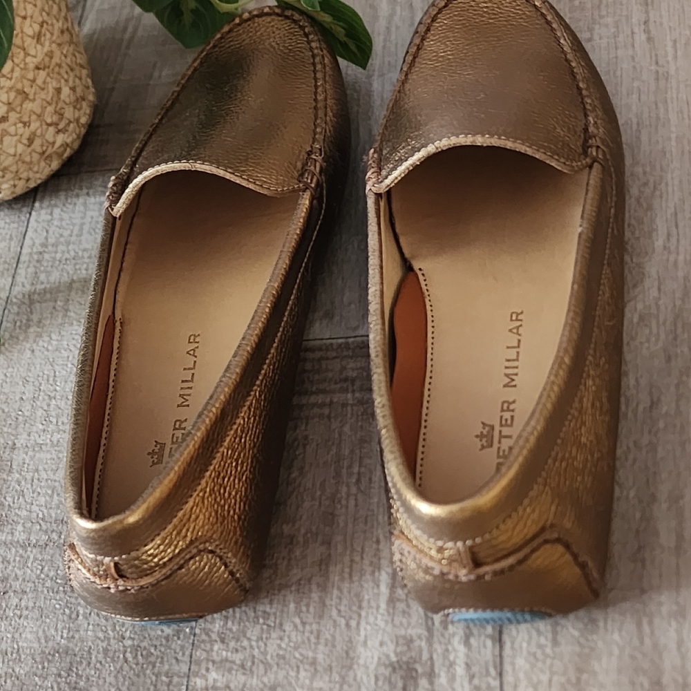 Peter Millar Driving Loafers in Bronze Metallic Full-Grain Leather NIB Size 8 - Picture 12 of 14